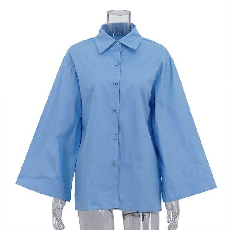 French Simplicity Commuting Elegant Shirt Women Autumn Polo Collar Long Sleeve Single Breasted Loose Casual Top