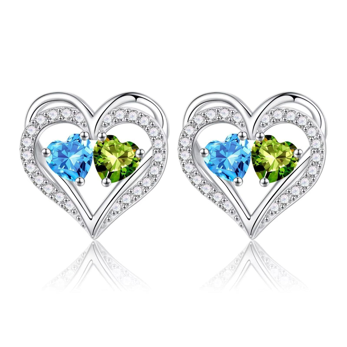 Sterling Silver Birthstone Heart Earrings