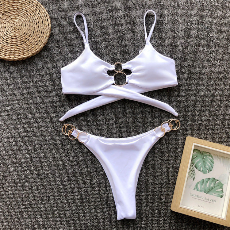 Swimsuit female sexy triangle bikini leopard print hollowed out babes wind small breasts gather resort hot spring beach swimsuit