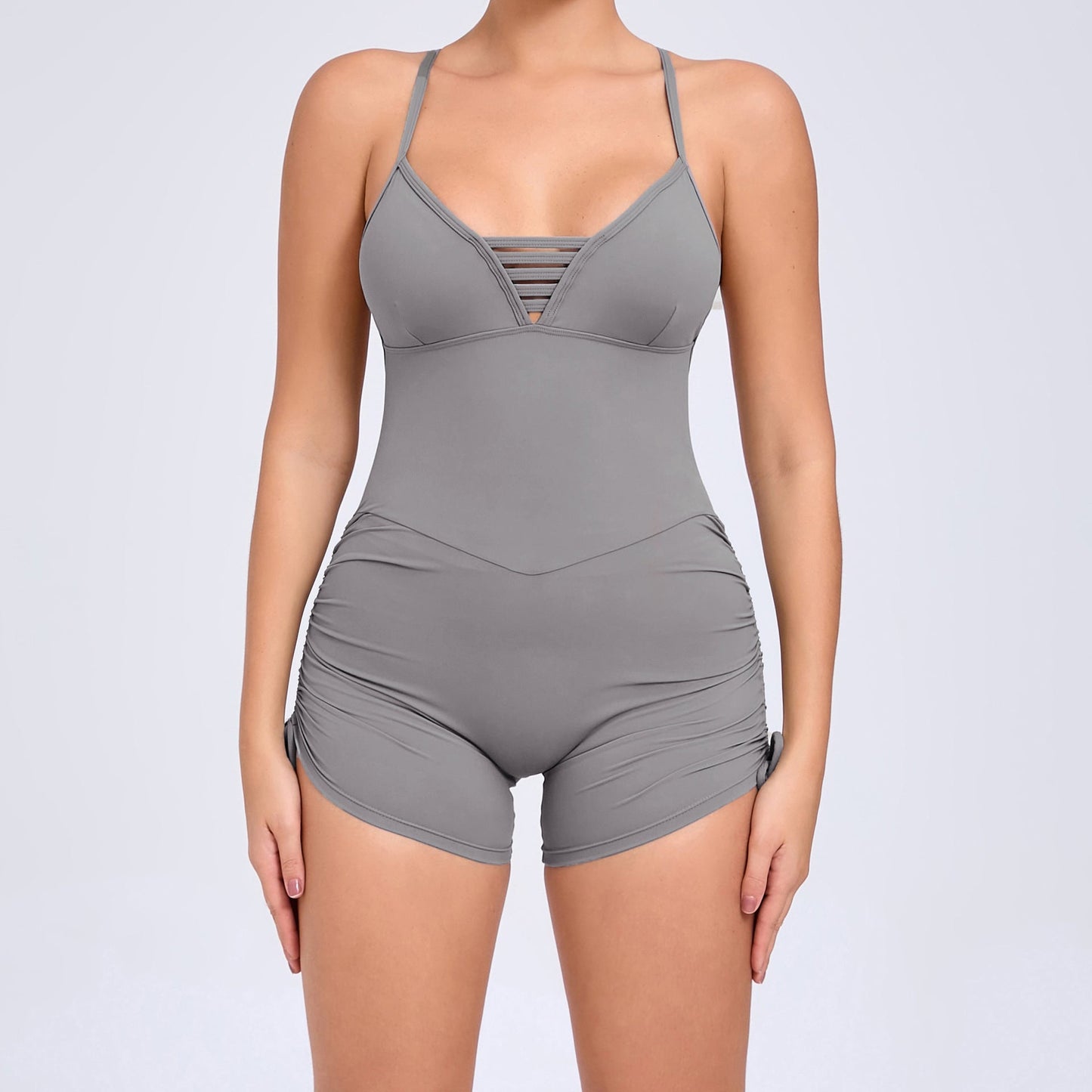 Summer Hollow Out Cutout Out Beauty Back Side Drawstring Yoga Jumpsuit Women Dance Fitness Tight Sports Jumpsuit