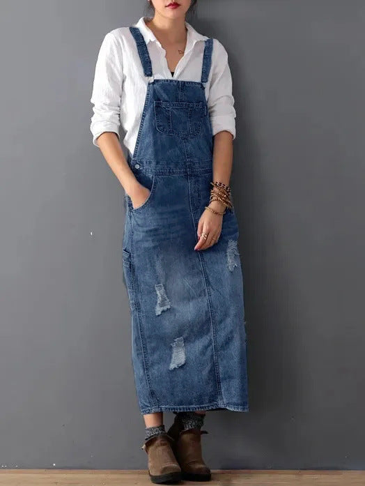 Ladies Denim Skirt Ripped Suspender Women Denim Skirt Suspender Skirt Women