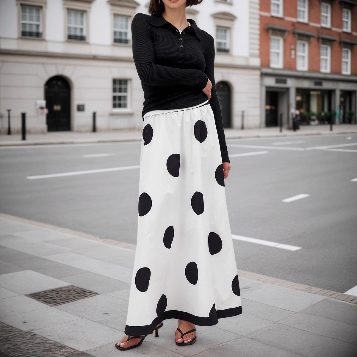 High Waist Fall Big Polka Dot Women French Elegant Fashionable Skirt