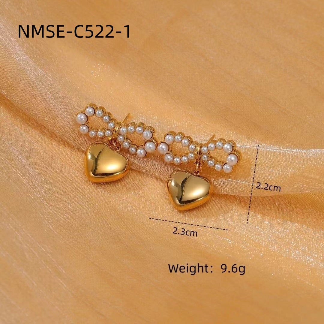 Arrival Pearl Bow Titanium Steel Earrings Arrival Simple High-Grade Love Heart Stud Earrings Earrings