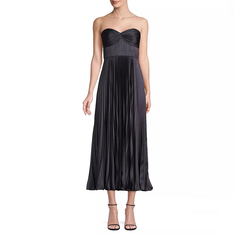 Satin Pleated Tube Dress