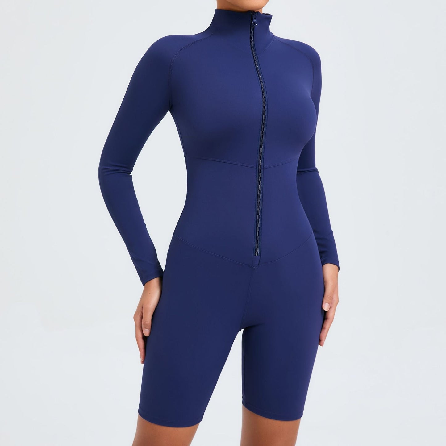 Belly Contracting Long Sleeve Zipper One Piece Dance Fitness Sports Jumpsuit Belly Contracting Close Fitting Yoga Clothes