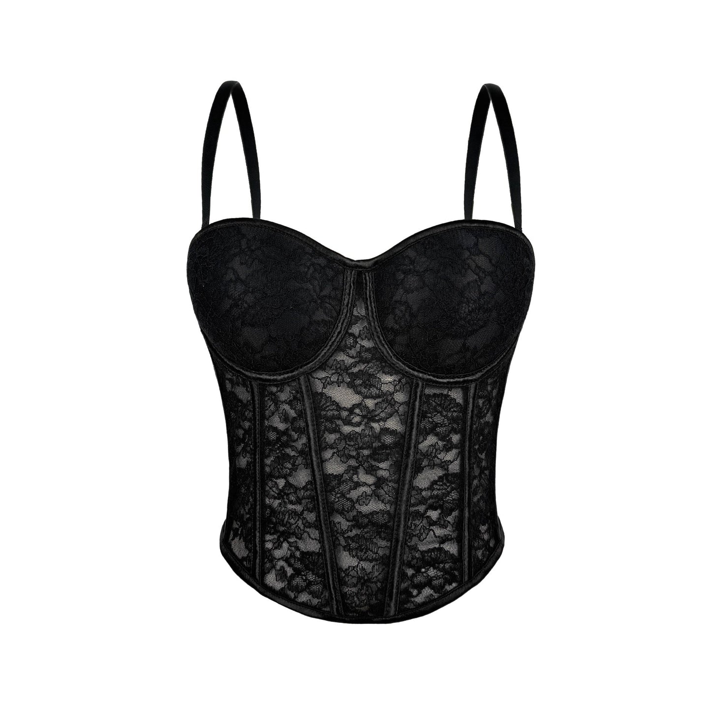 Lace Mesh See through Boning Corset Corset Sling Slim Fit with Brassiere Pad Waist Trimming Body Shaping Outer Wear Sexy Beauty