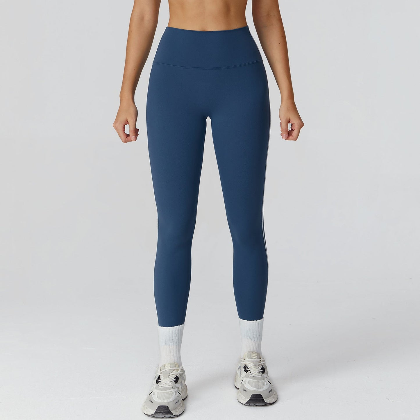 Sollinarry Contrast Color Brushed Yoga Trousers High Waist Tight Trousers Outdoor Cycling Running Exercise Workout Pants