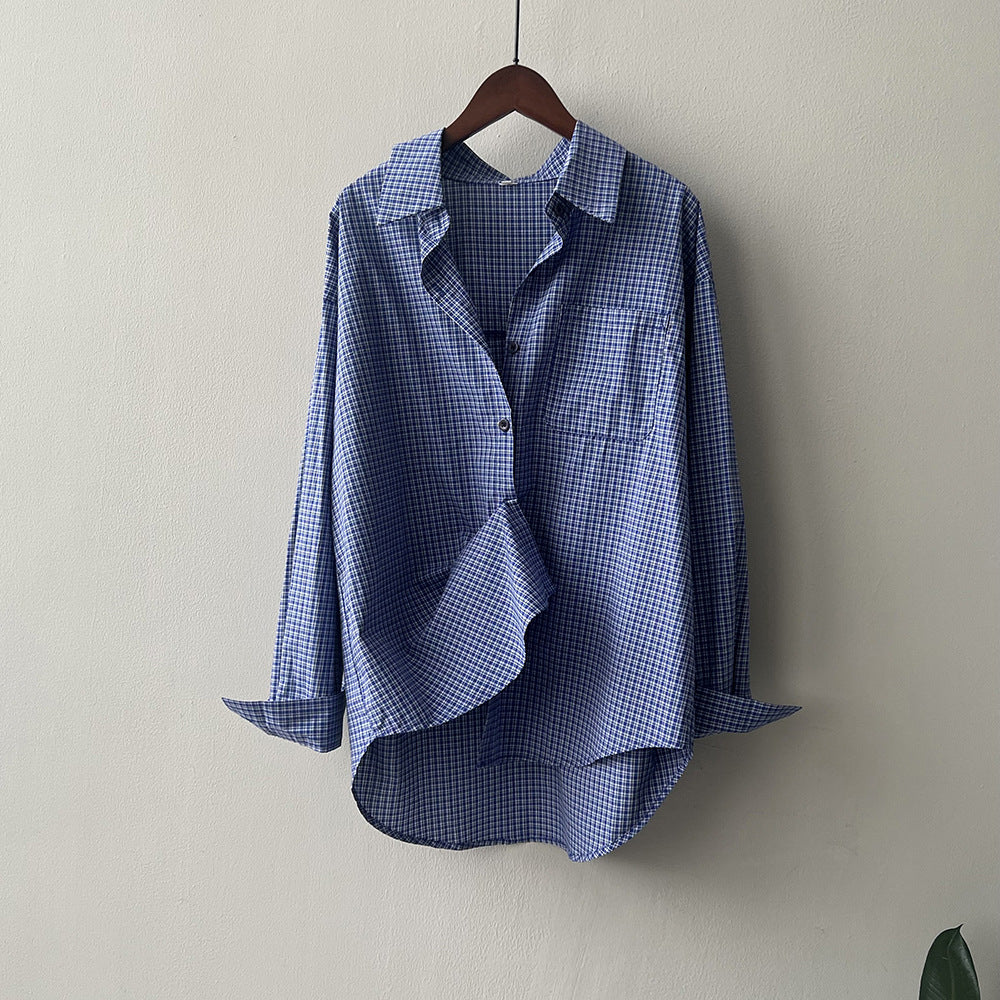 Idle Polo Collar Plaid Shirt for Women Autumn Loose Casual Shirt Top