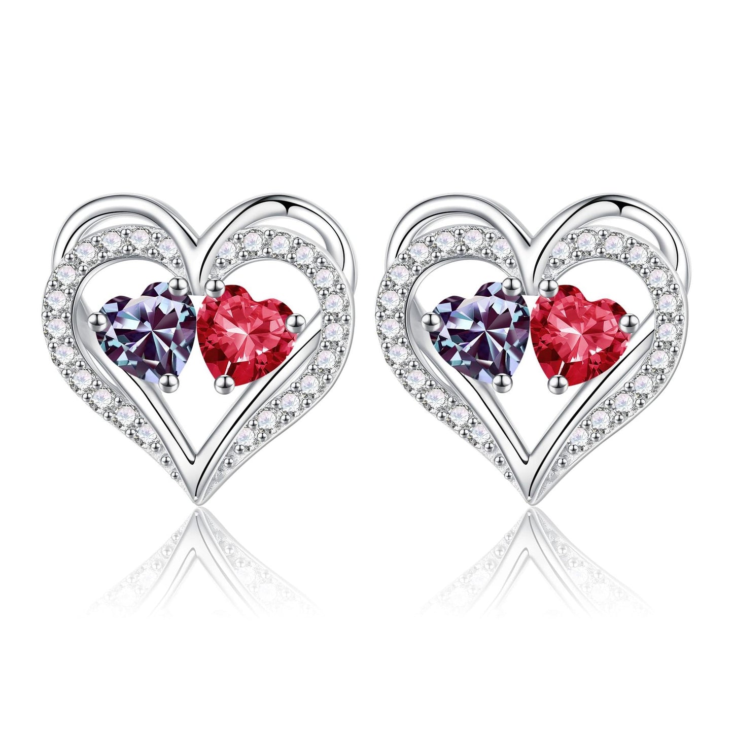 Sterling Silver Birthstone Heart Earrings