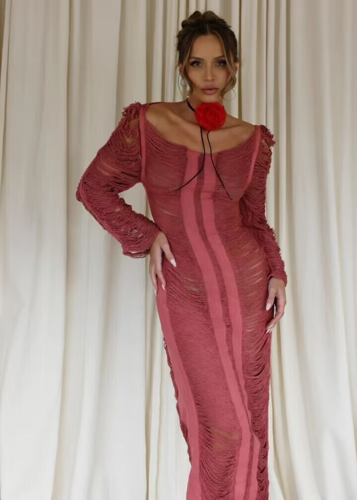 Summer Vacation Beach Dress Sexy Backless Lace Up Hollow Out Cutout Long Sleeve Dress Crochet hook Crochet hook Crochet hook