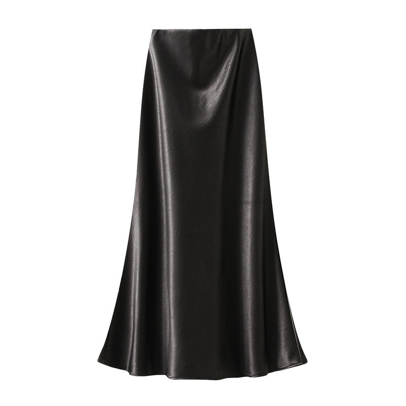 Satin Skirt for Women Autumn Winter High Waist Slimming Fishtail Long Skirt