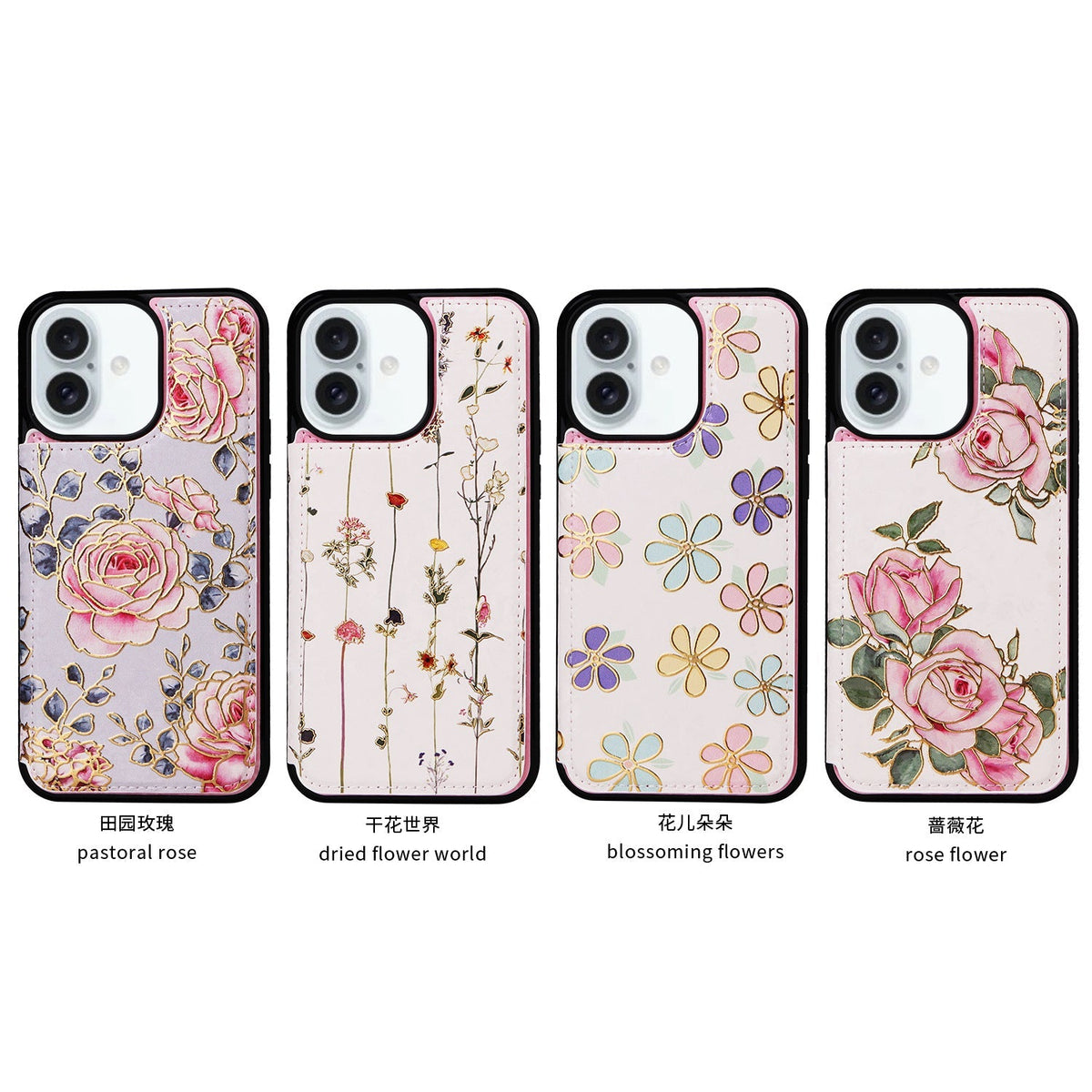 Phone Wallet For Apple 16 painted double buckle four-insert card wallet case 16pro max all-inclusive anti-drop case protective cover
