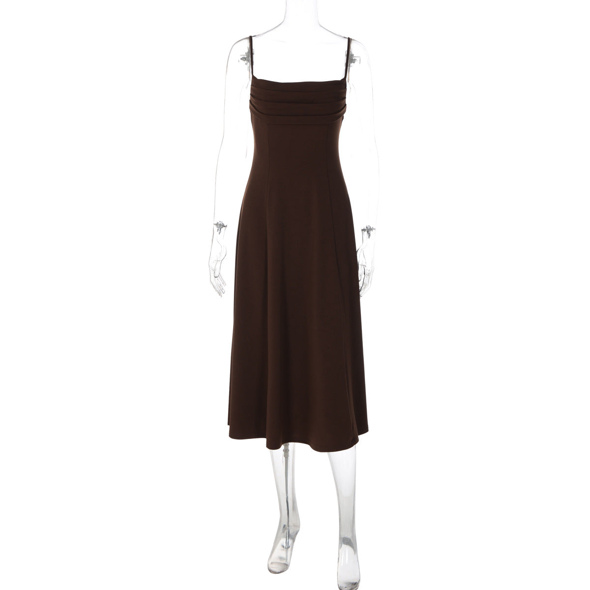 Women Clothing Summer Suspender Pleated off Neck Cinched Swing Dress Fashionable Elegant Dress