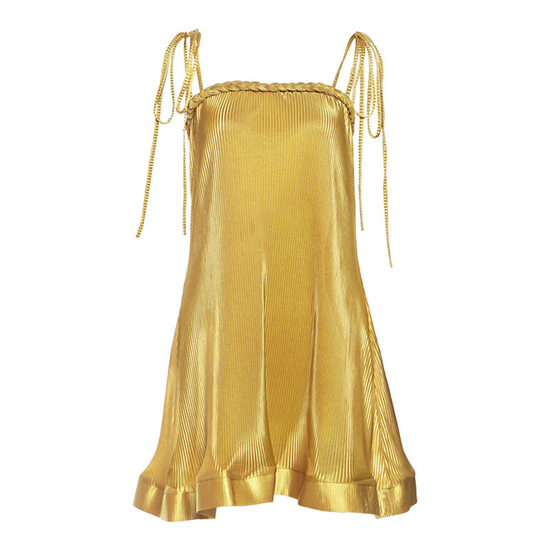 Summer Women Clothing Sexy Solid Color Glossy Sling Dress Women