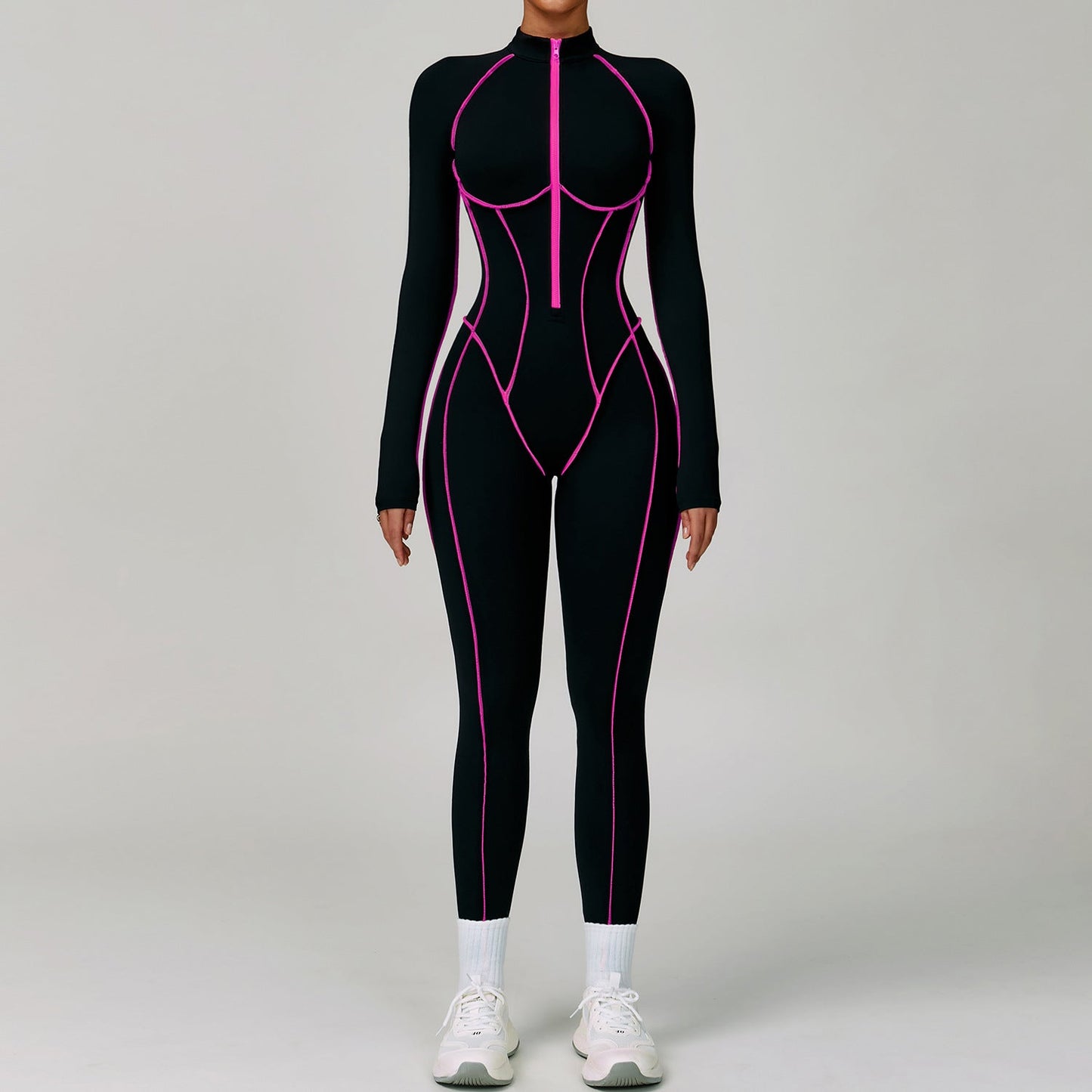 Contrast Color One Piece Quick Drying Yoga Clothes Back Tight Workout Clothes High Strength Sports Running Jumpsuit