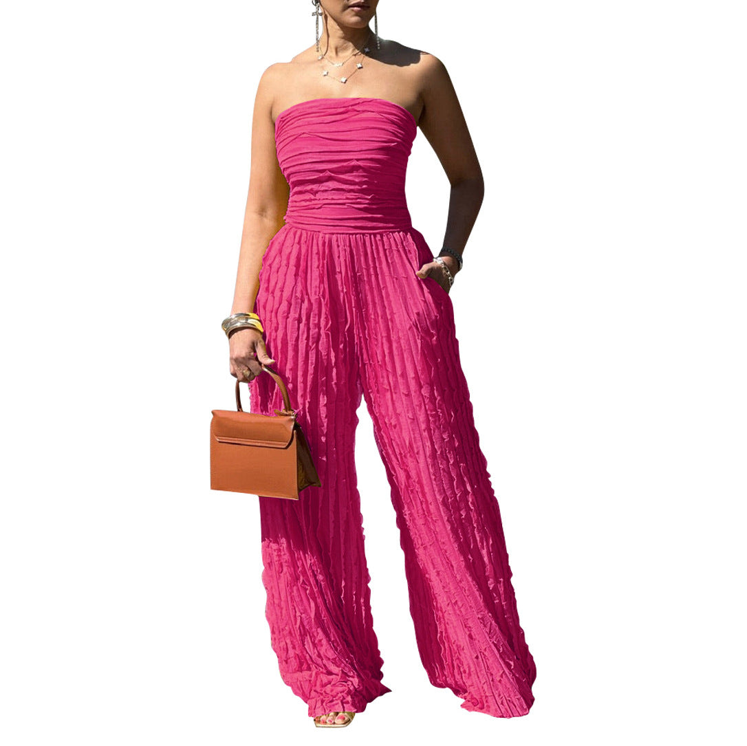 Women Clothing Jumpsuit High Waist Sexy Tube Top Sleeveless Wide Leg Casual Holiday Party Summer