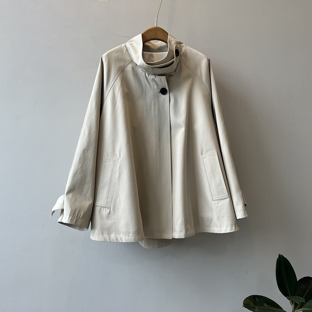 Korean Windbreaker Coat Women Spring High Niche Loose Mid Length Cape Coat