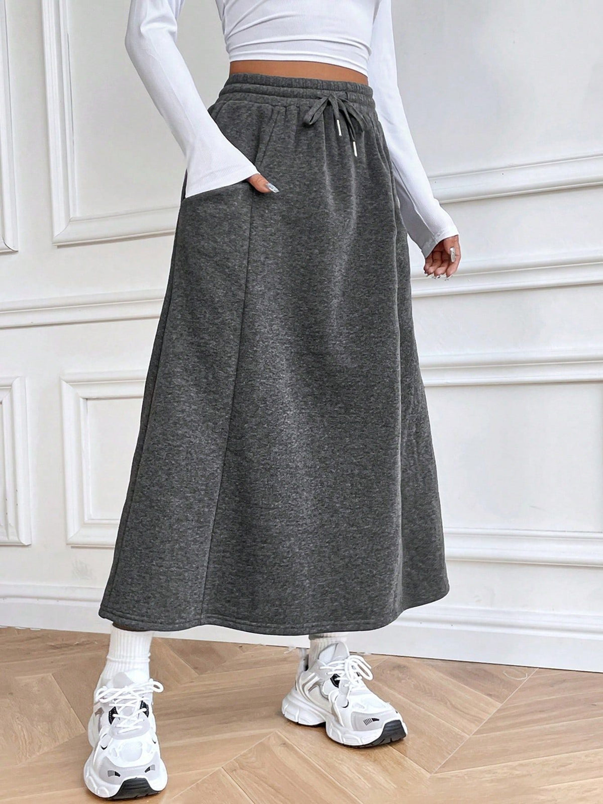 Women Clothing Autumn Winter Wild Casual Elastic Waist Skirt