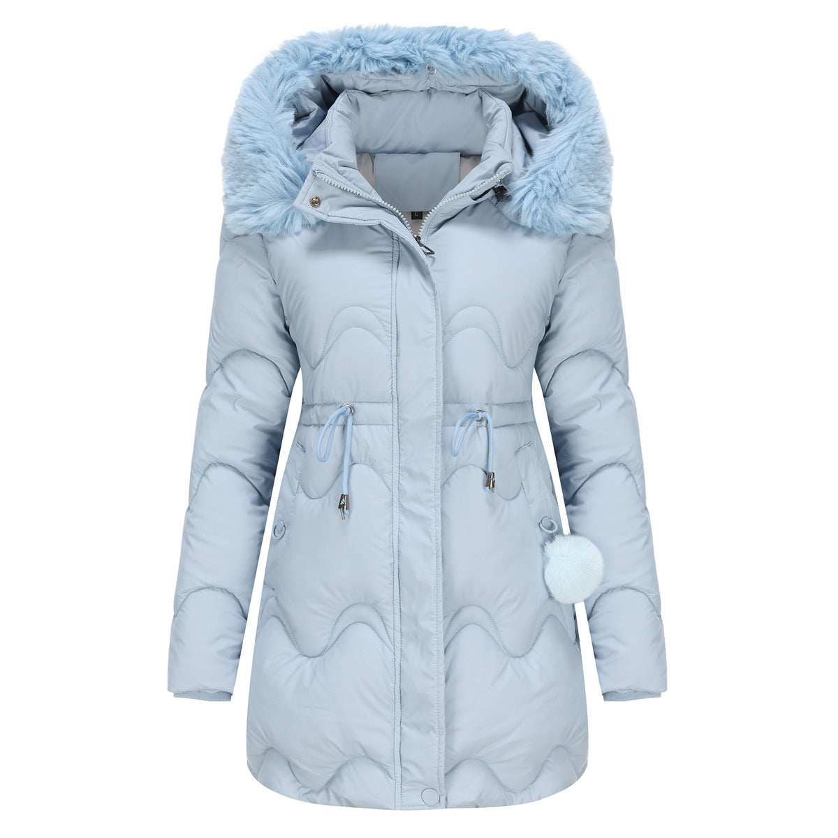 Women Cotton Clothes Detachable Hat Wool Autumn Winter Warm Parka Removable Hat Mid Length Coat for Women
