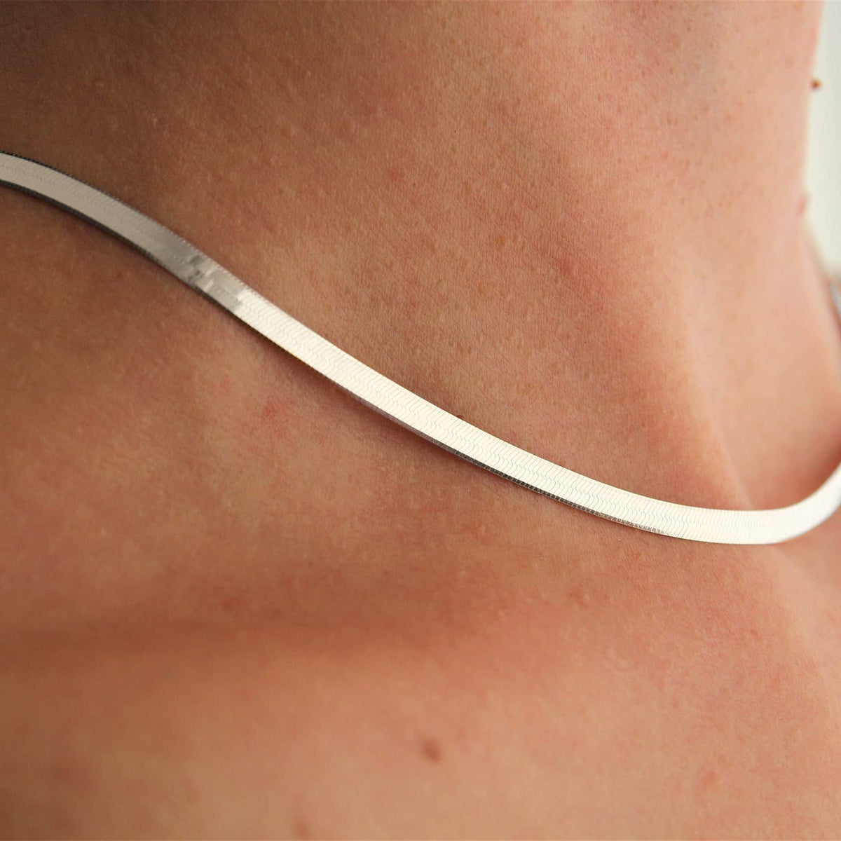 14K Gold Plated Herringbone Choker Necklace - Dainty Thin Snake Chain Layered Jewelry for Women