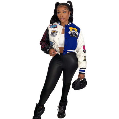 Urban Autumn Winter Positioning Printing Press Button Stitching Thread Varsity Jacket