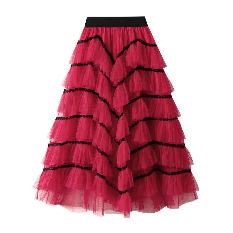 Design Gauze Skirt Layers of Mesh Tiered Dress Skirt Women Dance Skirt Puffy Long Skirt