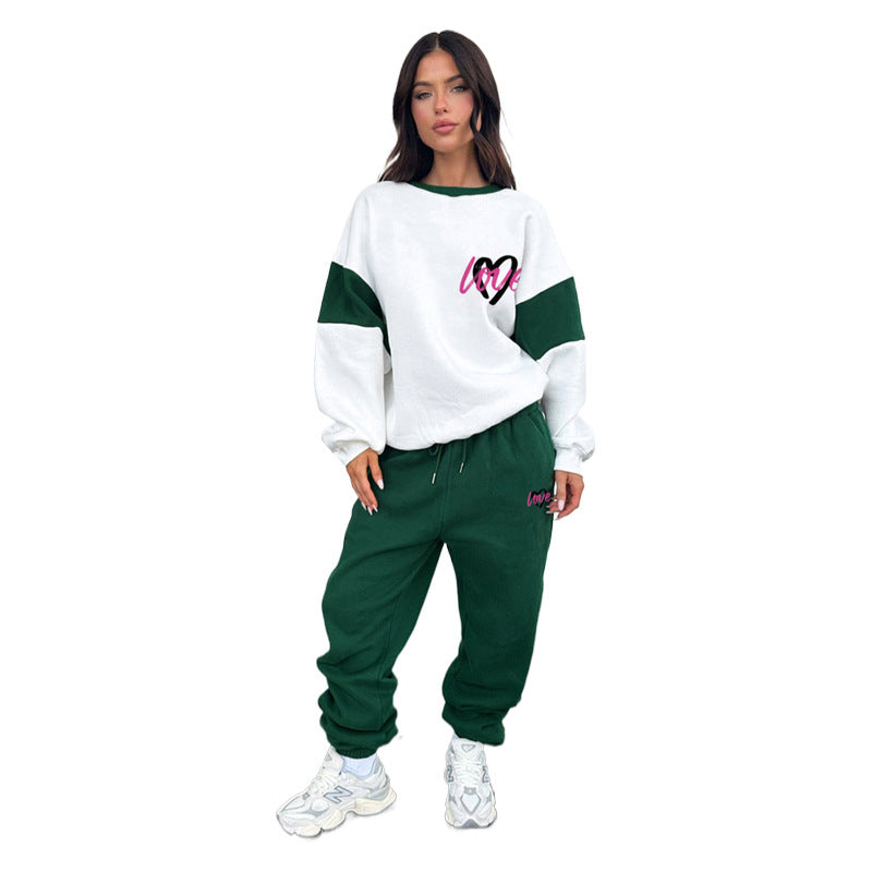 Autumn Winter Peach Heart Multicolor Printing Sweaters Women Clothing Casual Trousers Set