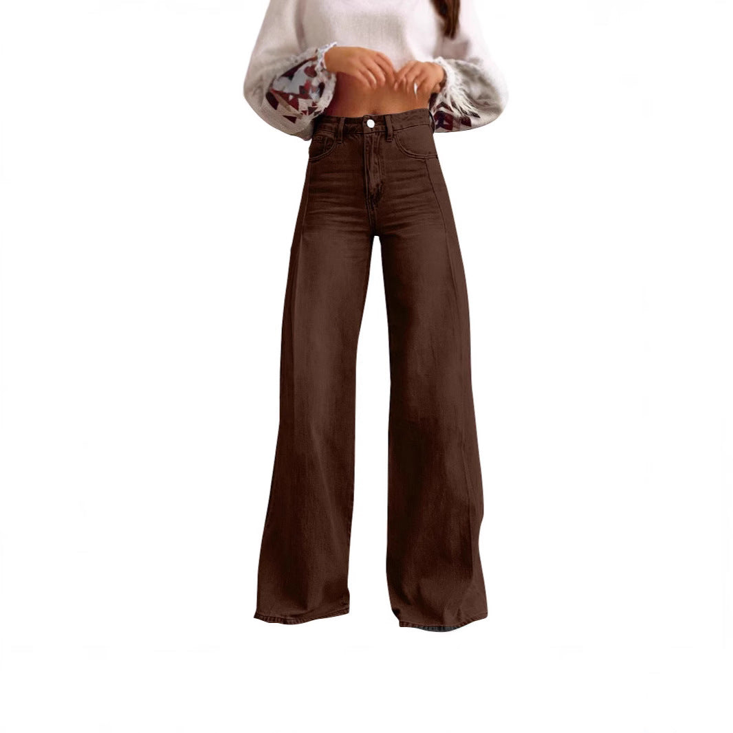 Retro Wide Leg High Waist Design Mop Denim Trousers Women Jeans