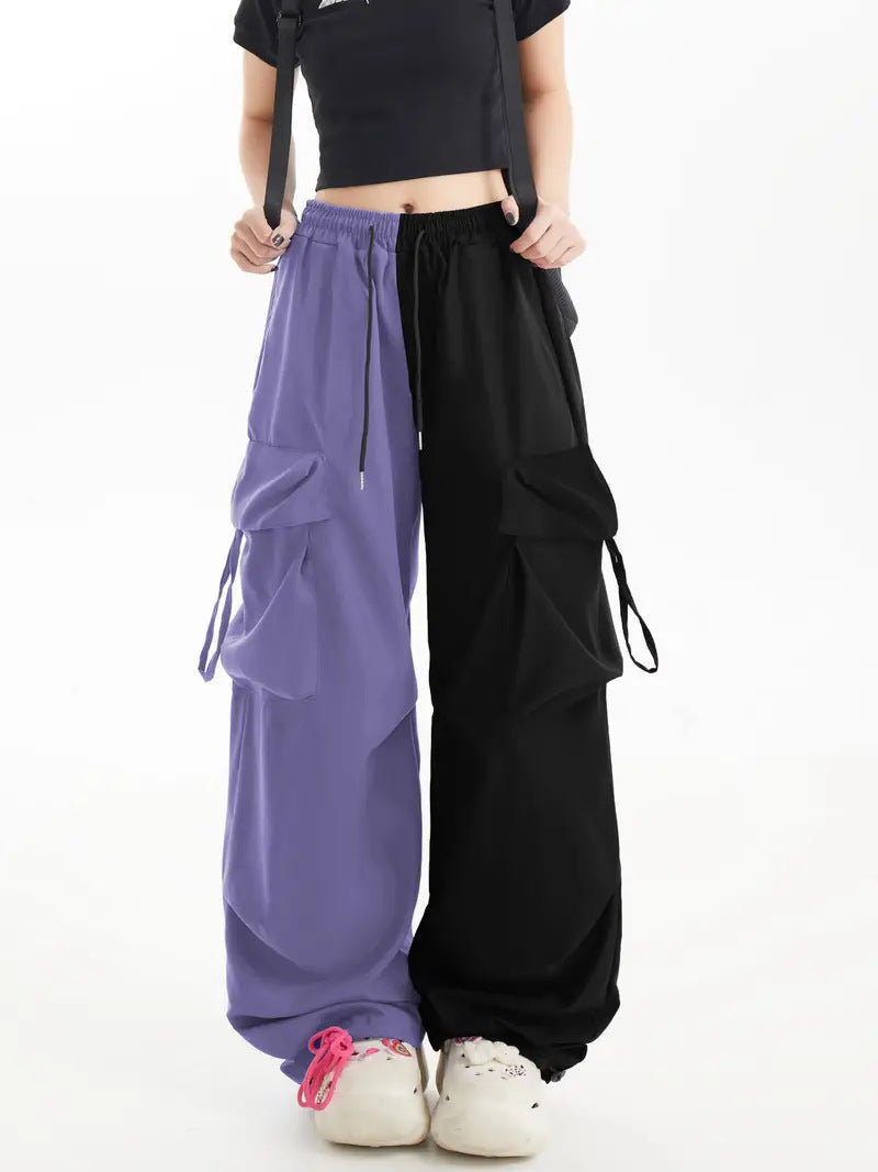 Retro Overalls Women Summer High Waist Straight Wide Leg Pants Loose Design Casual Mopping Trousers