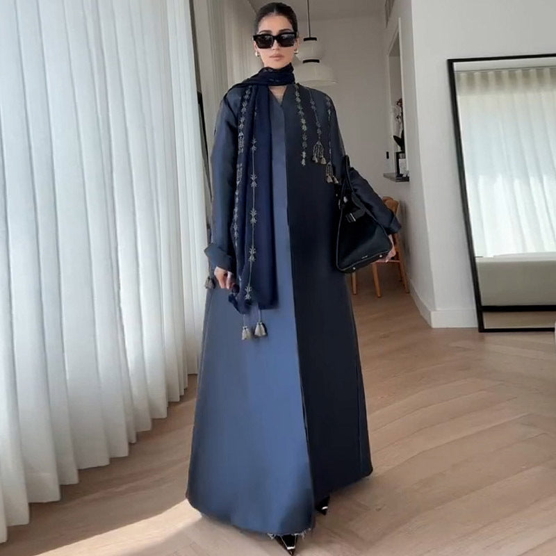 British Retro Motorcycle Embroidered Coat Mid Length Robe Trench Coat