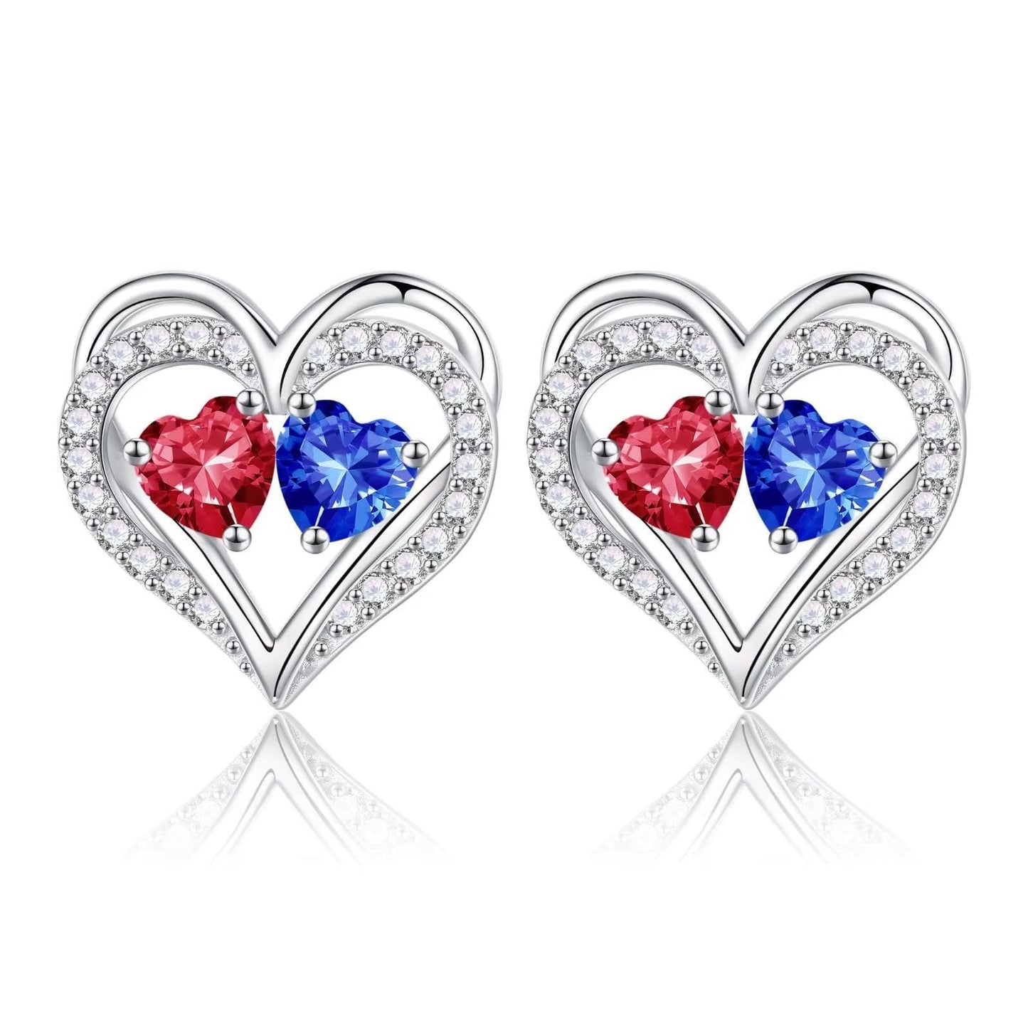Sterling Silver Birthstone Heart Earrings