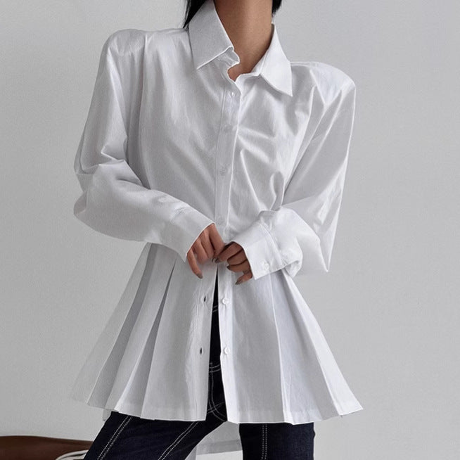 Office Cotton Shirt Long Sleeved Lace up Fashionable Top