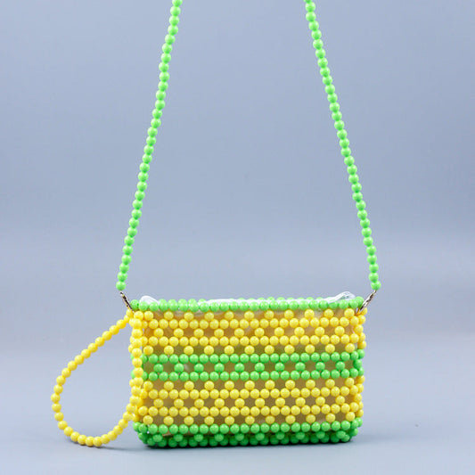 All Match Office Vitality Green Acrylic Handbag Handmade Beaded Weave Women Shoulder Messenger Bag