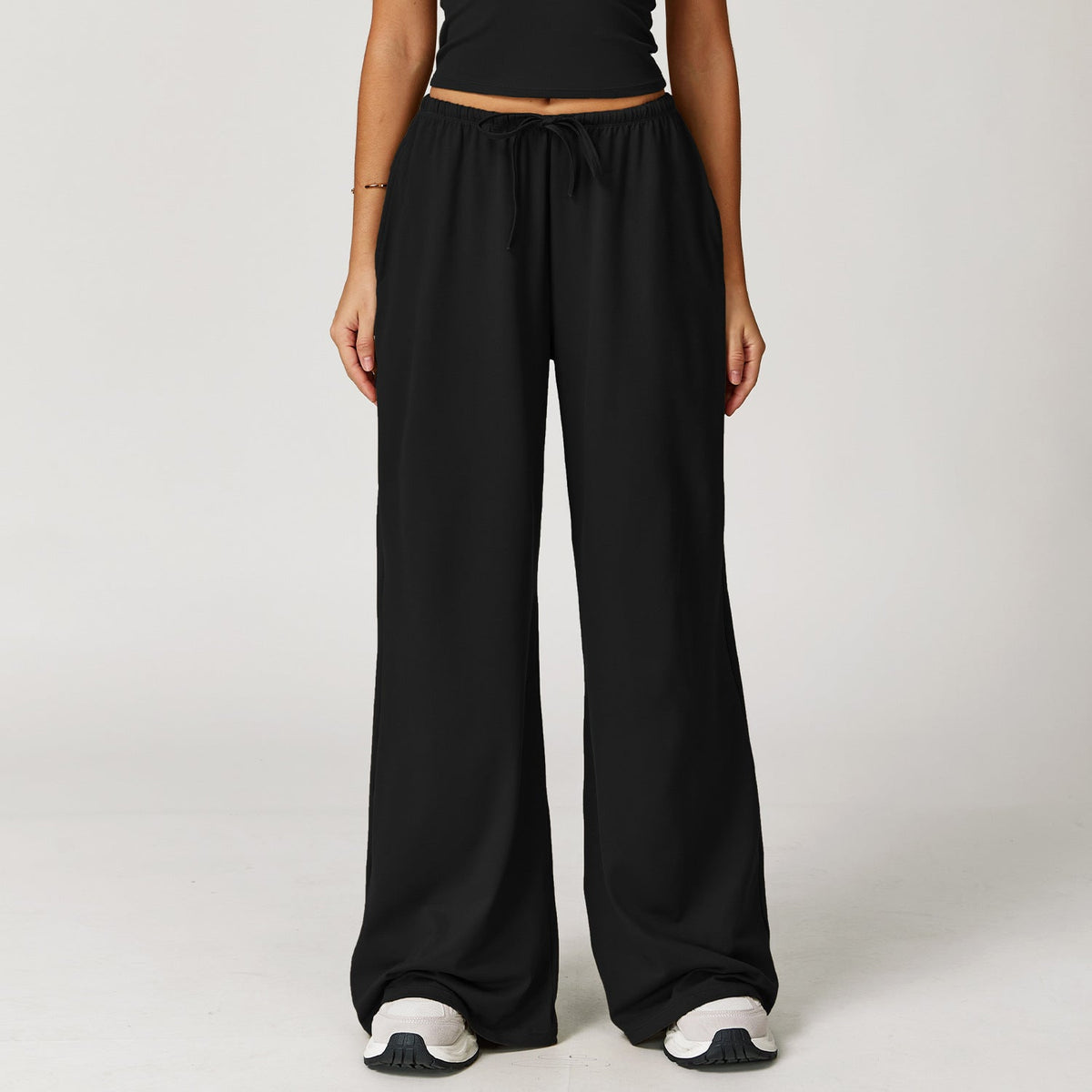 Sollinarry Brushed Trousers Embellished Wide Leg Loose Casual Pants Women Sports Fitness Elastic Drawstring Trousers