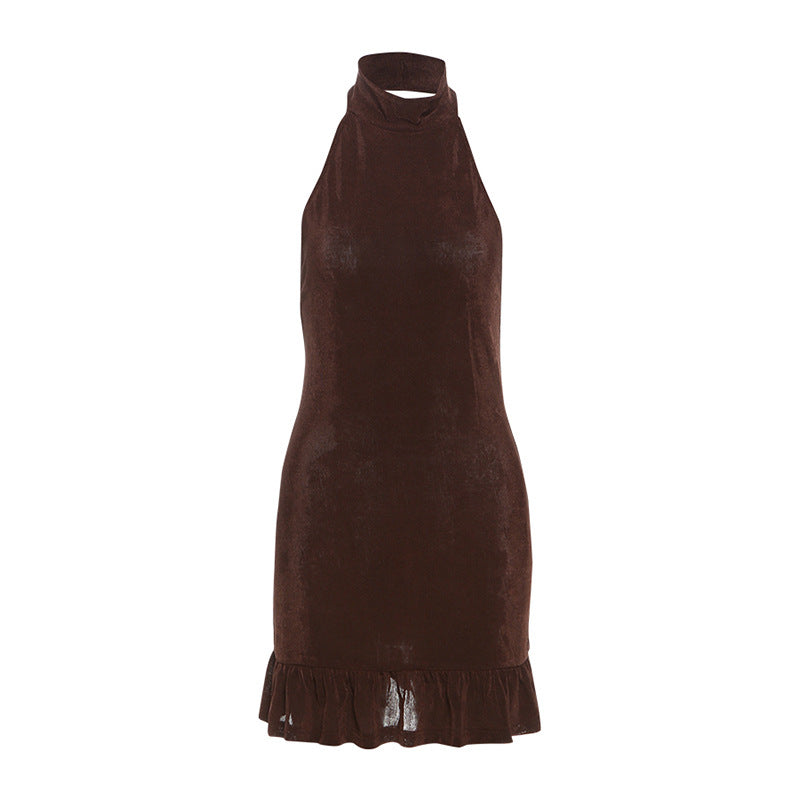 Summer Women Clothing Sexy Halter Solid Color Backless Slim Fit Sheath Dress