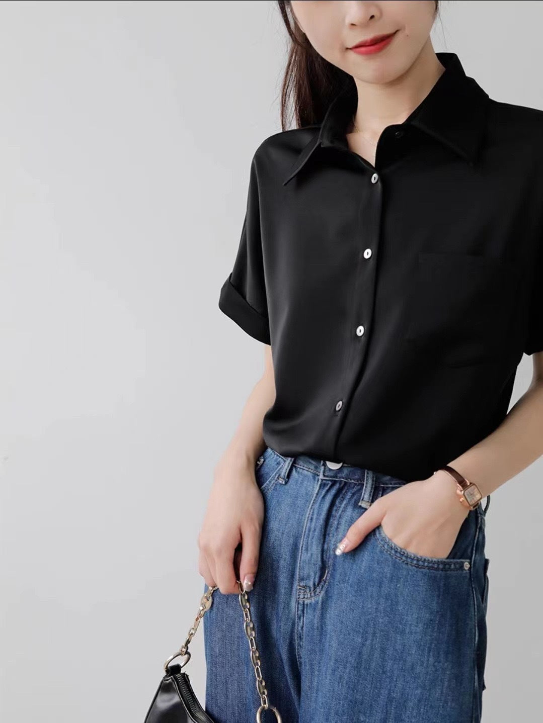 Summer Casual Satin Satin Short Sleeved Shirt Korean Professional White Collar Office Interview Shirt