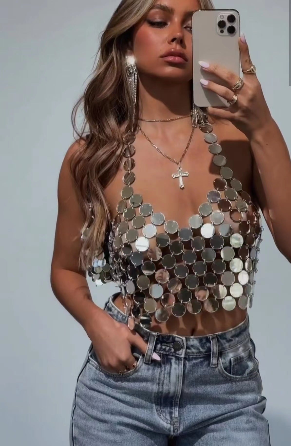 Summer Jewelry Punk Sexy Hand Stitching Acrylic Camisole