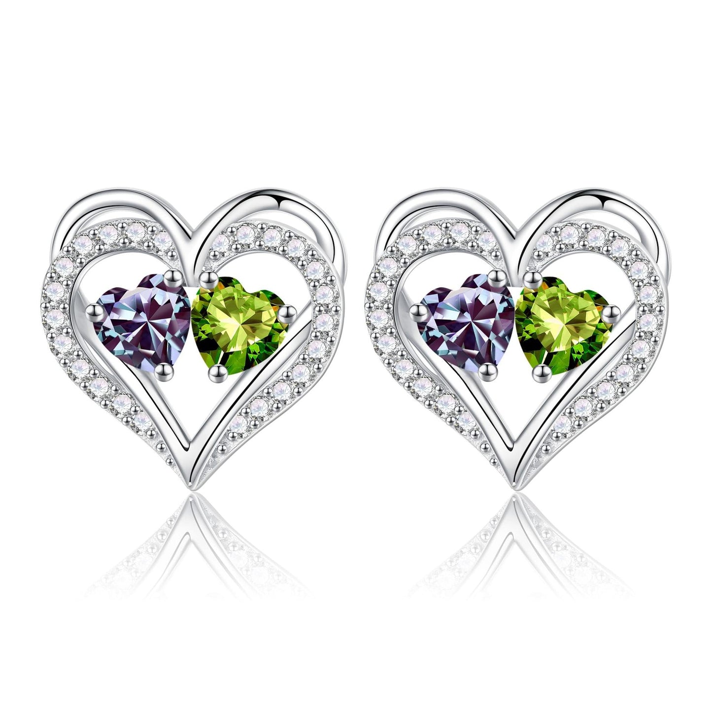 Sterling Silver Birthstone Heart Earrings