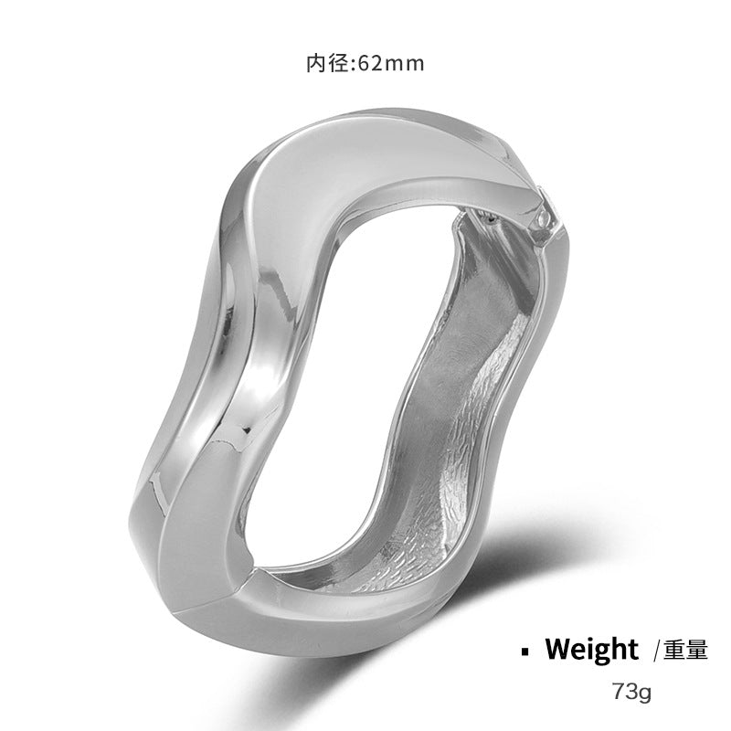 Alloy Open Spring Bracelet Women Original Seiko Mirror Polished Geometric Abstract Bracelet Women