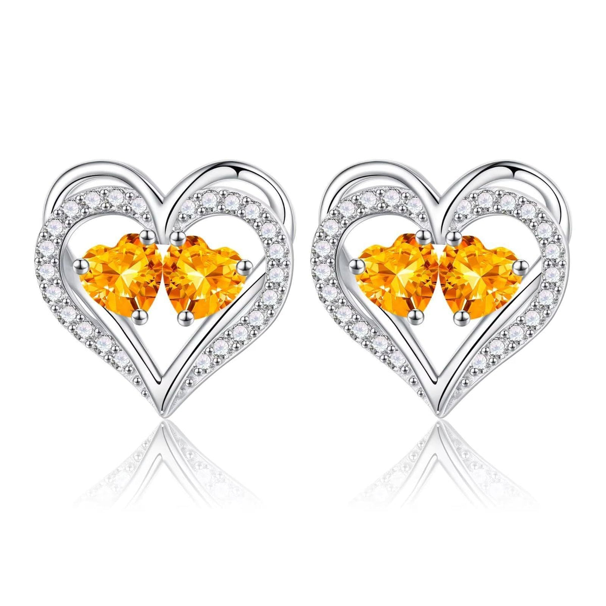 Sterling Silver Birthstone Heart Earrings