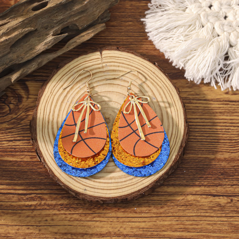Sports Team Faux Leather Earrings - Volleyball, Basketball, Football, Baseball Geometric Drop Dangle Earrings