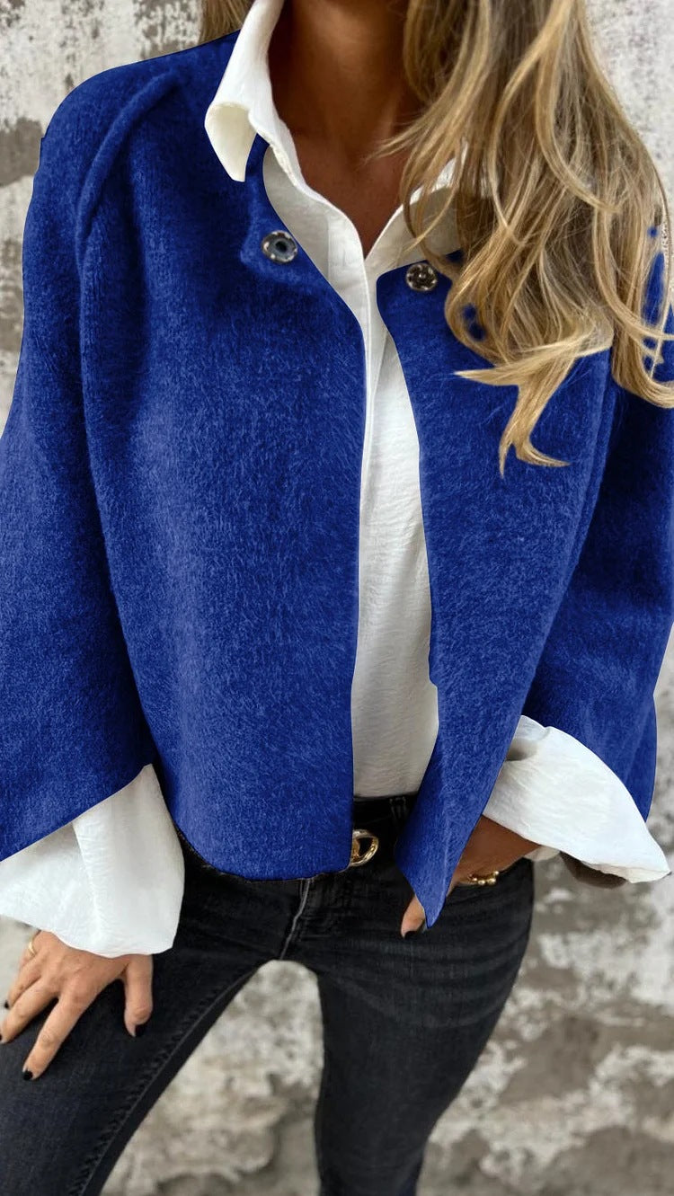 Autumn Winter Loose Short Cashmere Long Sleeve Coat