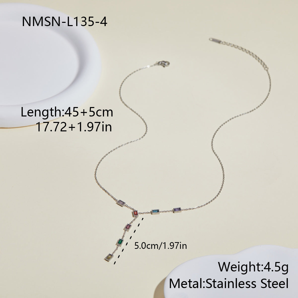 Floral Color Zircon Stainless Steel Necklace Y Word Chain High Sense Necklace