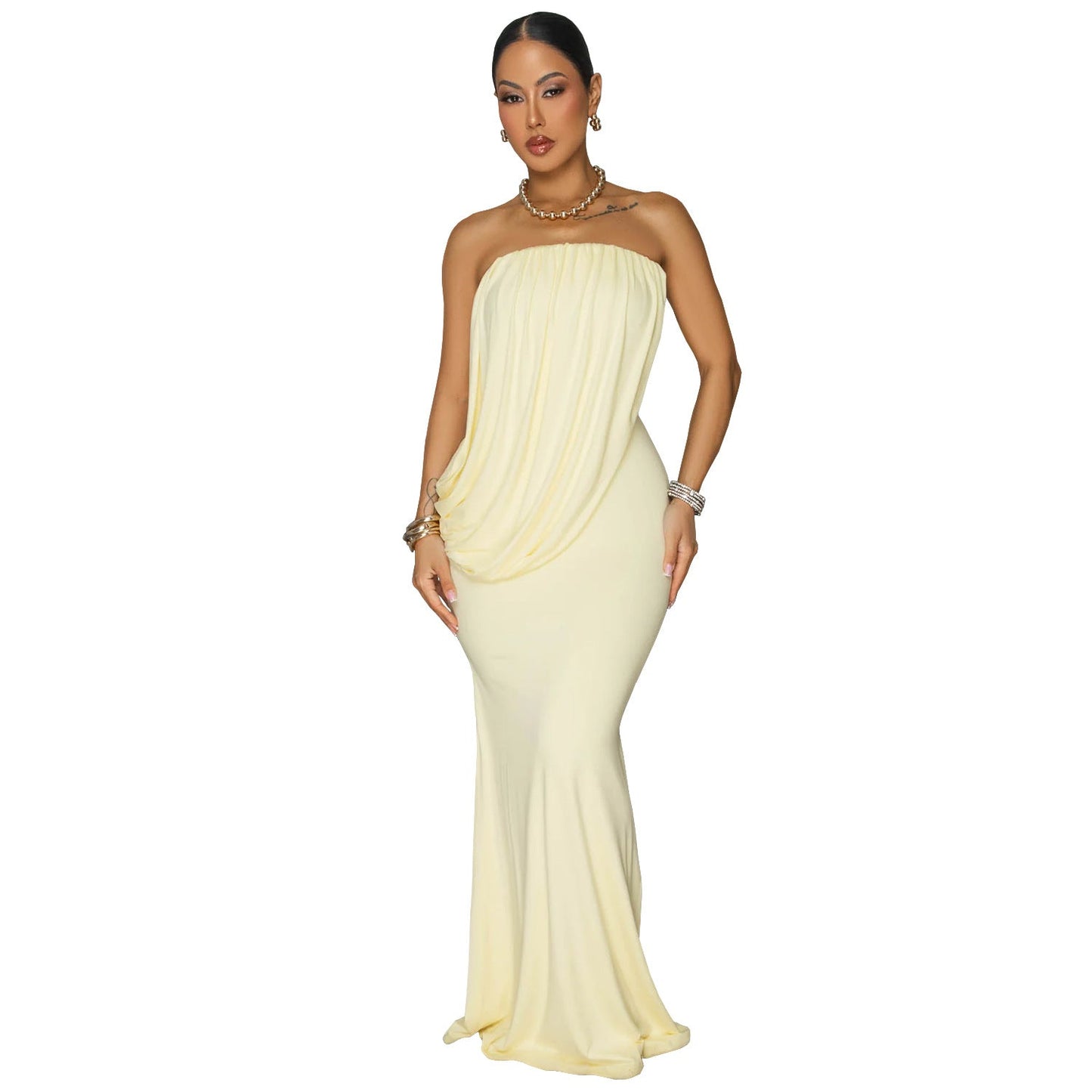 Women Tube Top Embellished Fishtail Dress Sexy Sheath Cocktail Dress