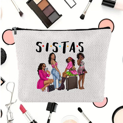 Linen printed cosmetic bag, cosmetic lipstick storage bag, small simple zipper evening clutch bag,