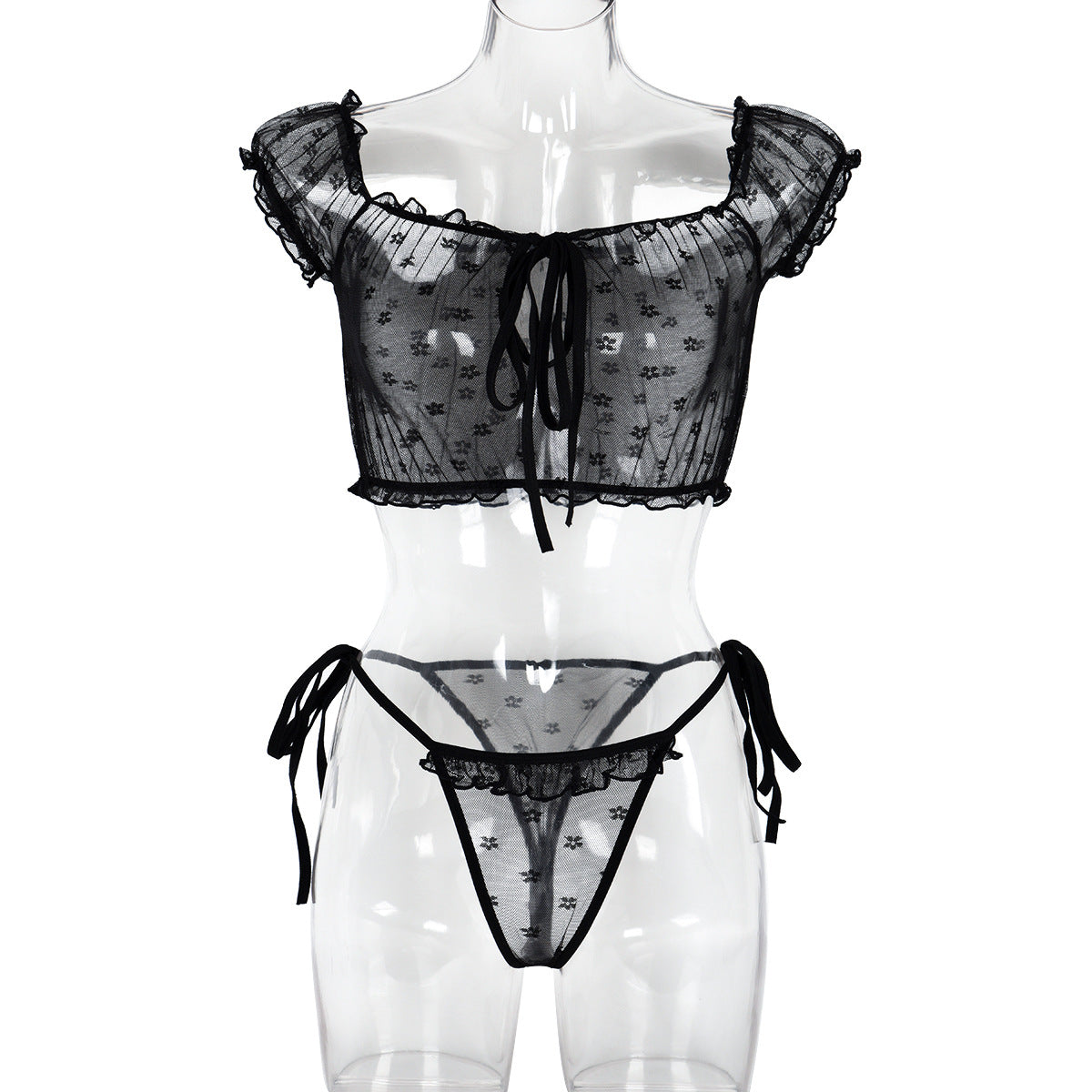 Sexy Underwear Two Piece Wooden Ear See through Bow Collar Sexy Cute Girl Set