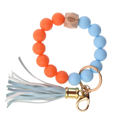 PU Tassel Keychain Bag charm Silicone Beaded Keychain Wristlet Key Ring Bracelet Cute Car Key Chain Holder for Women Girls