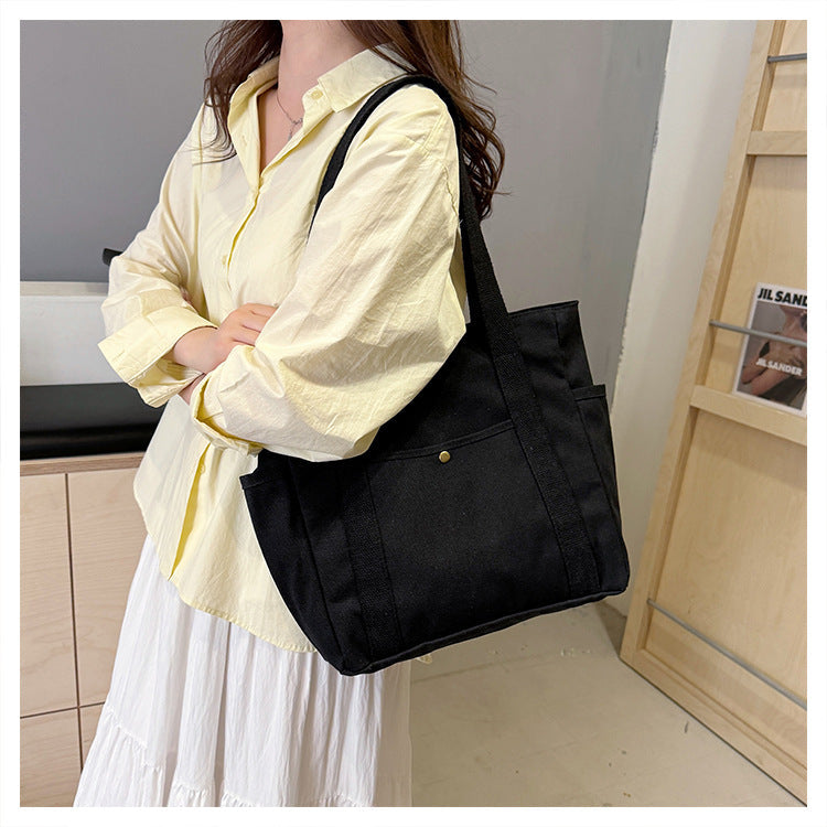 Preppy Style Shoulder Bag Unisex | Large Capacity Handbag & Casual Versatile Solid Canvas Bag (Student Commuting Zipper Square Bag)
