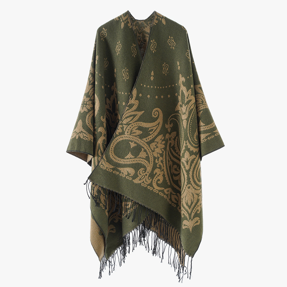 Retro Ethnic Print Shawl Thickening Large Kerchief Autumn Winter Warm Warm Shawl