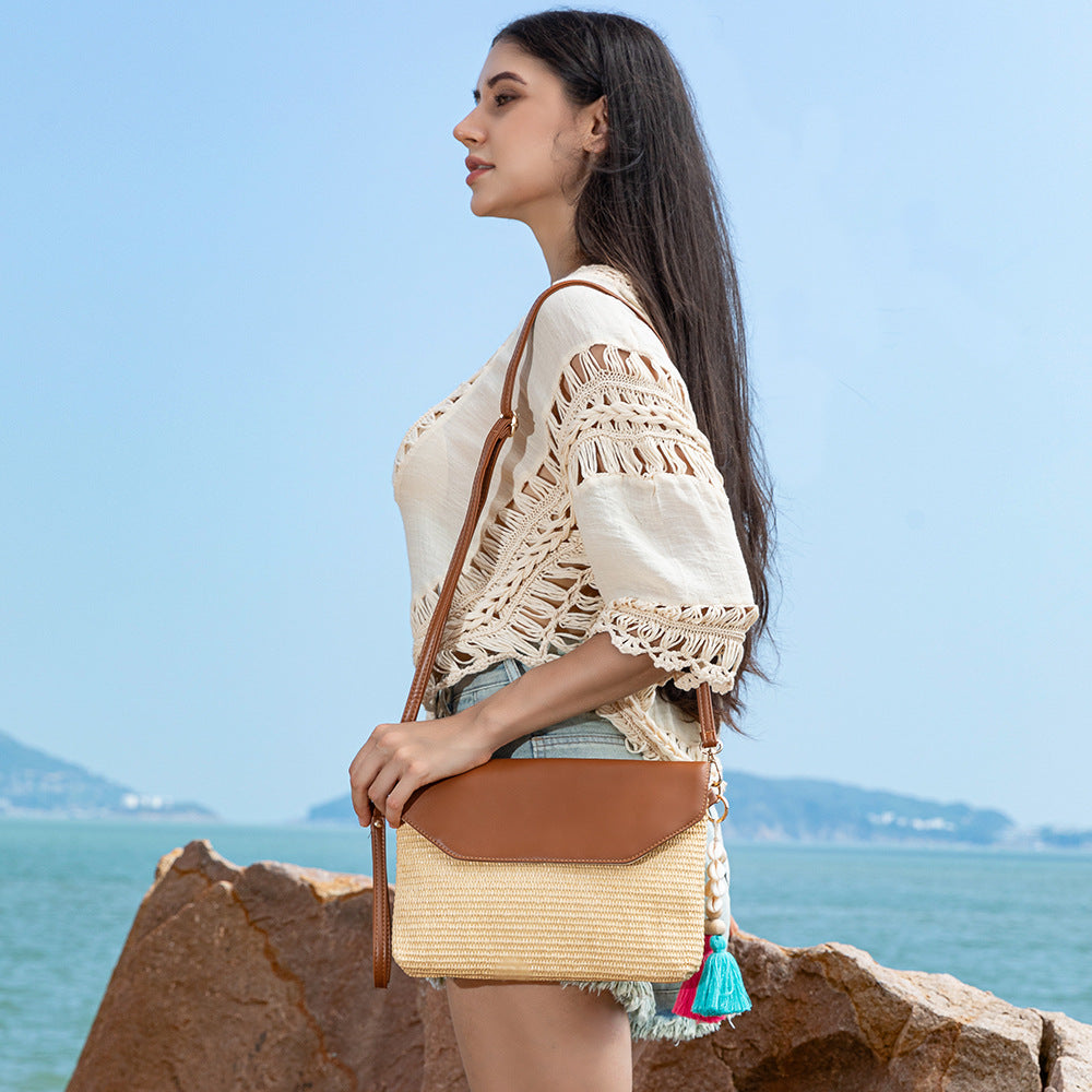 Tassel straw small crossbody bag seaside beach bag holiday crossbody shoulder bag evening clutch bag ladies